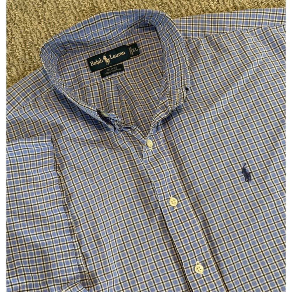 Polo Ralph Lauren Button Down Shirt Mens XL Blue Plaid Blake Short Sleeve Cotton